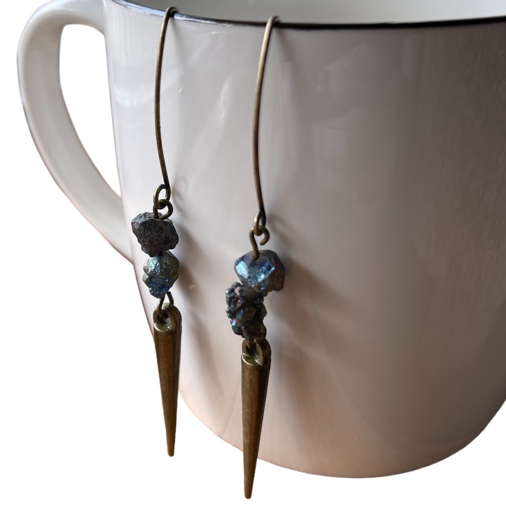 Brass & Peacock Ore Earrings